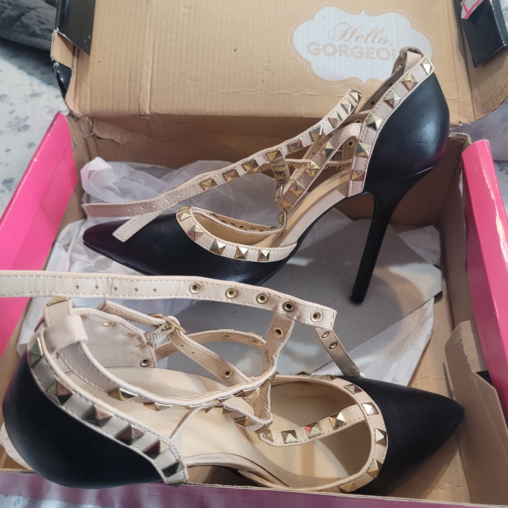 Charlotte Russe Black and Cream Studded Heels